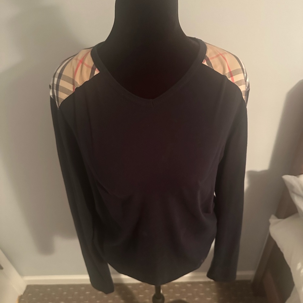 Burberry Navy Sweatshirt with Plaid Shoulders